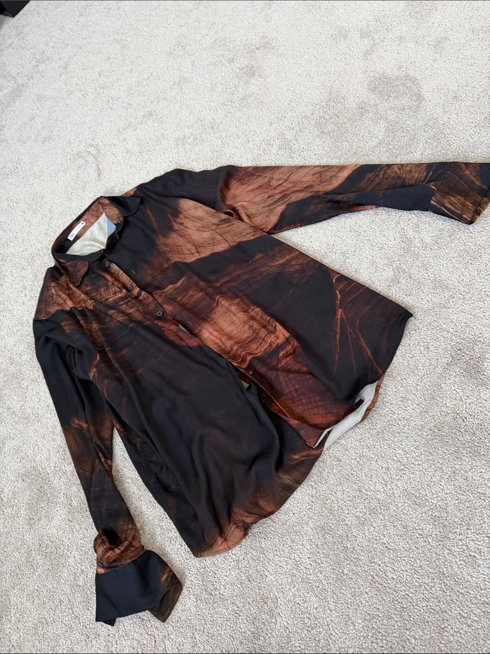 Zara Black and Copper-Patterned Long Sleeve Shirt